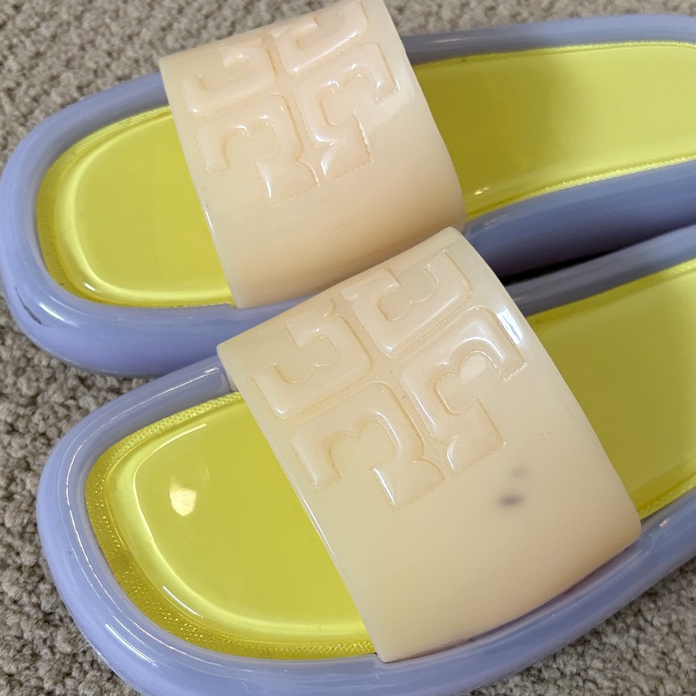 Tory Burch Yellow Lavender Cream Logo Jelly Slide Sandals - Picture 2 of 6